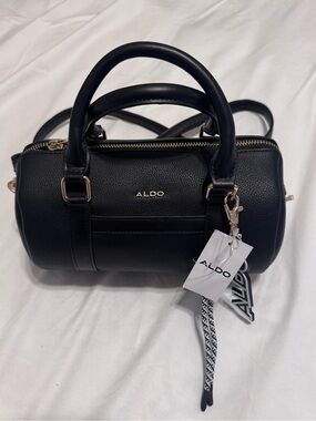 ALDO Black Mini Barrel Satchel with Gold Hardware